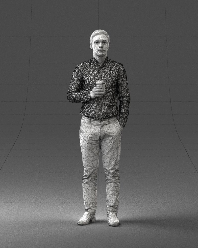 Office employee with a cup of coffee 0290 3D model_38