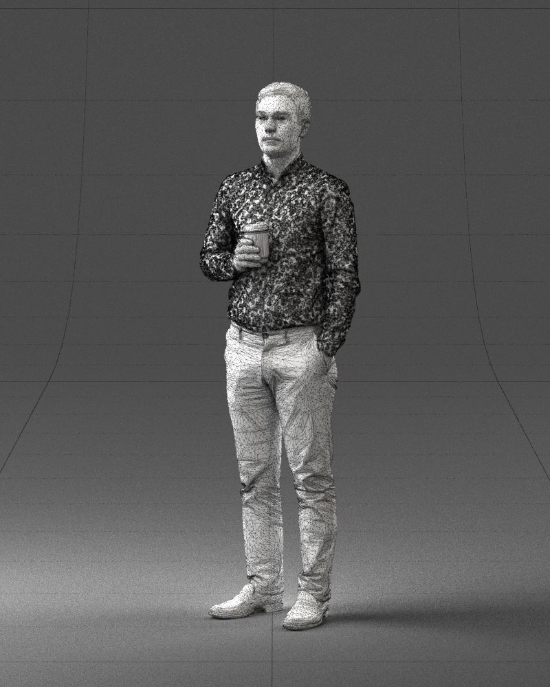Office employee with a cup of coffee 0290 3D model_32