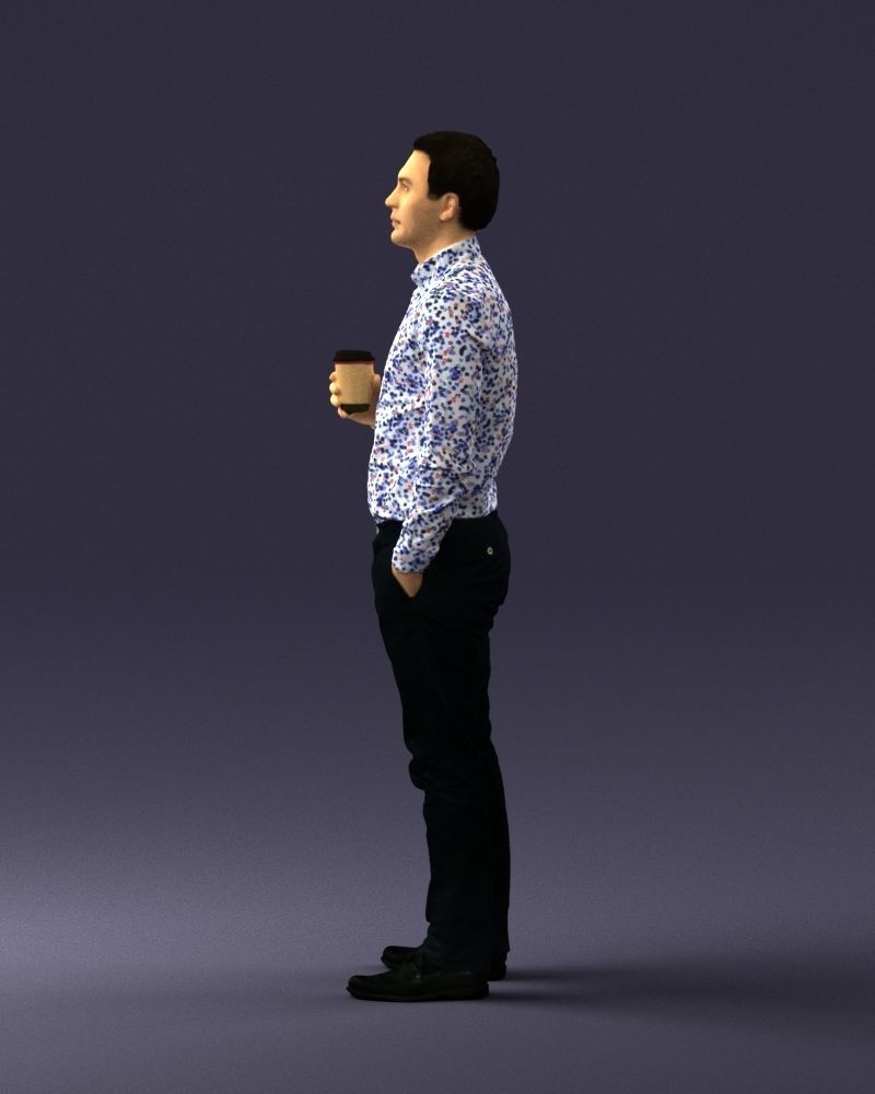 Office employee with a cup of coffee 0290 3D model_24