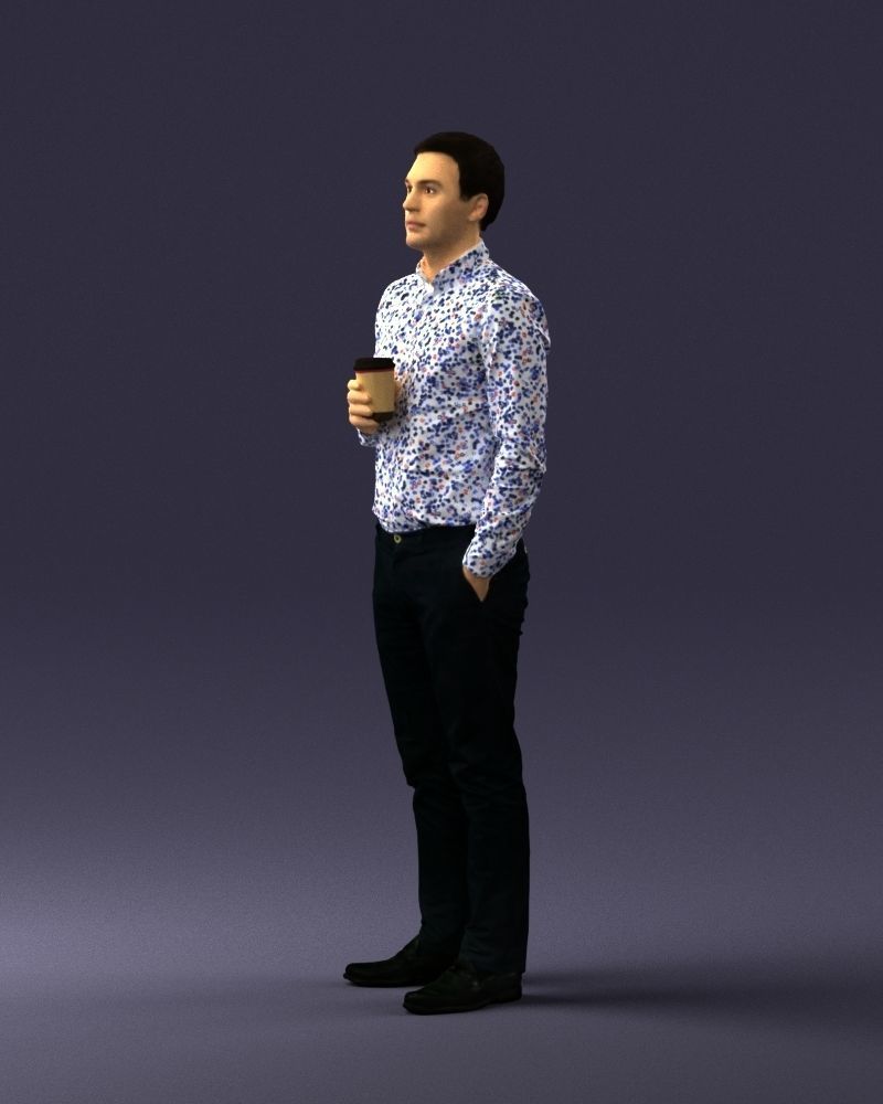 Office employee with a cup of coffee 0290 3D model_27