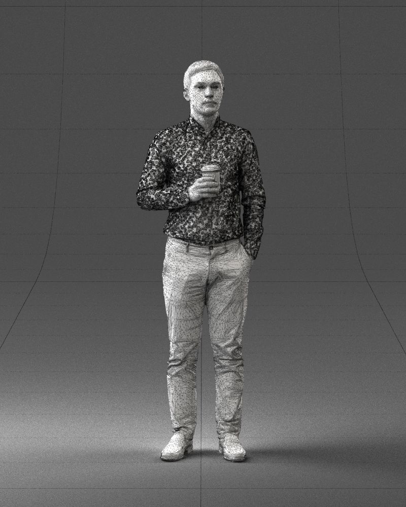 Office employee with a cup of coffee 0290 3D model_5