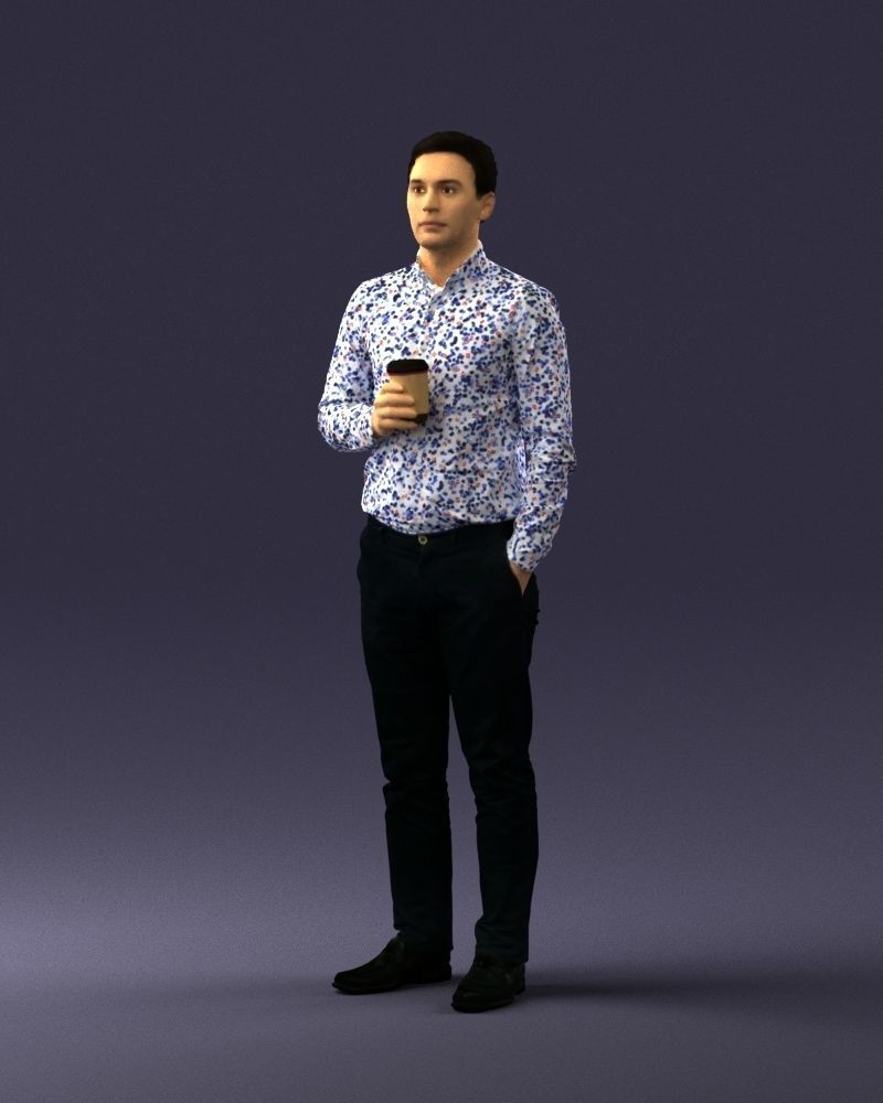 Office employee with a cup of coffee 0290 3D model_30