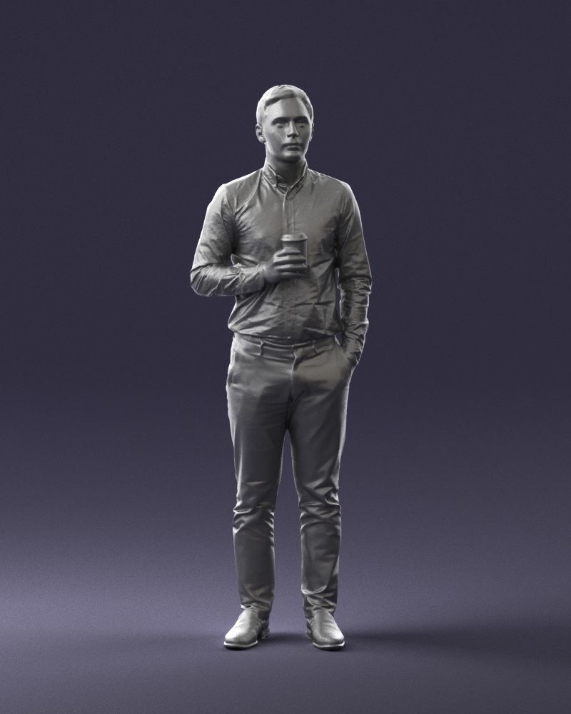 Office employee with a cup of coffee 0290 3D model_4
