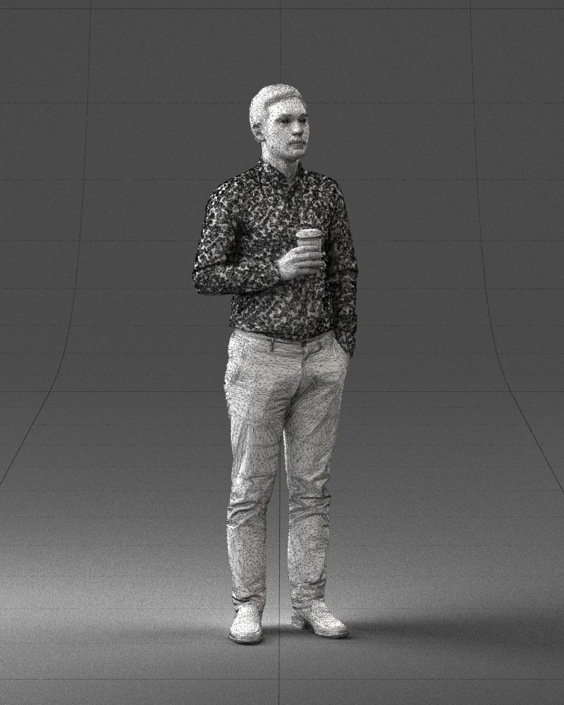 Office employee with a cup of coffee 0290 3D model_8