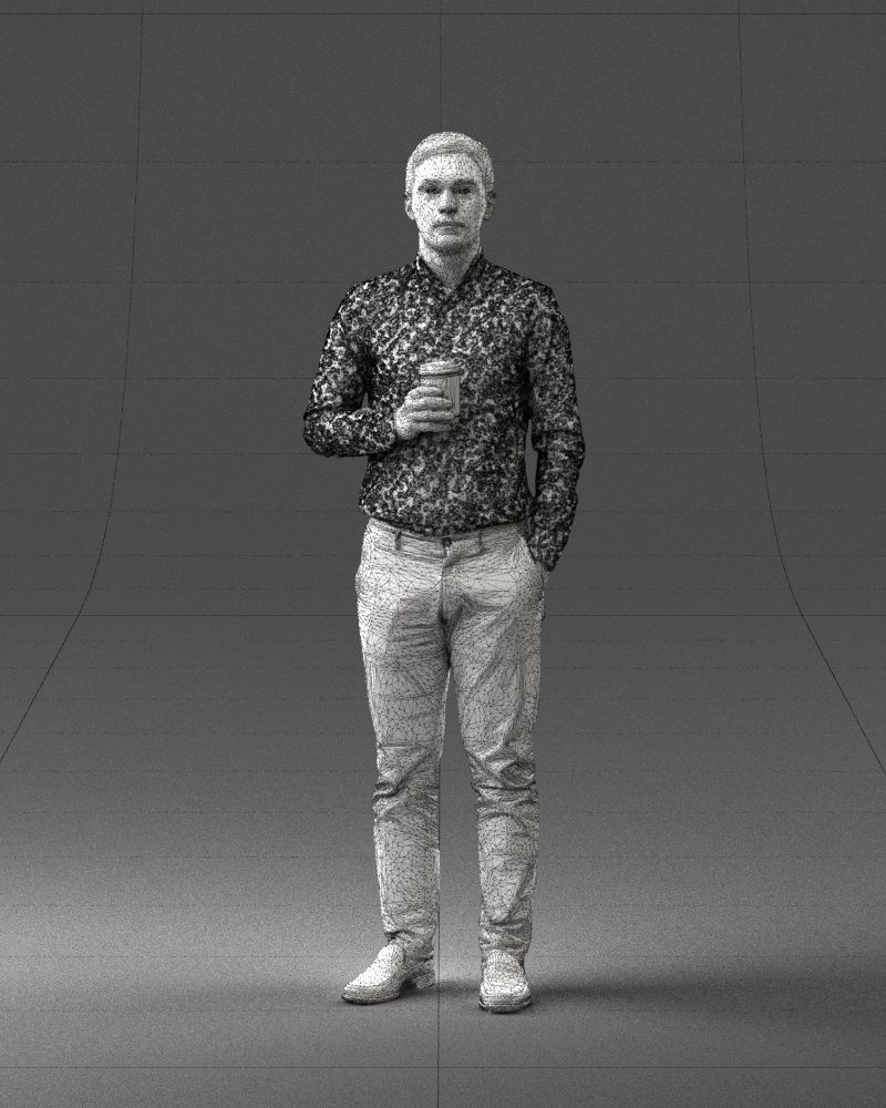 Office employee with a cup of coffee 0290 3D model_35