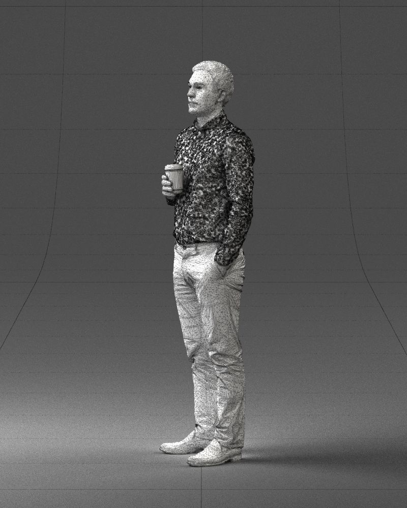 Office employee with a cup of coffee 0290 3D model_29