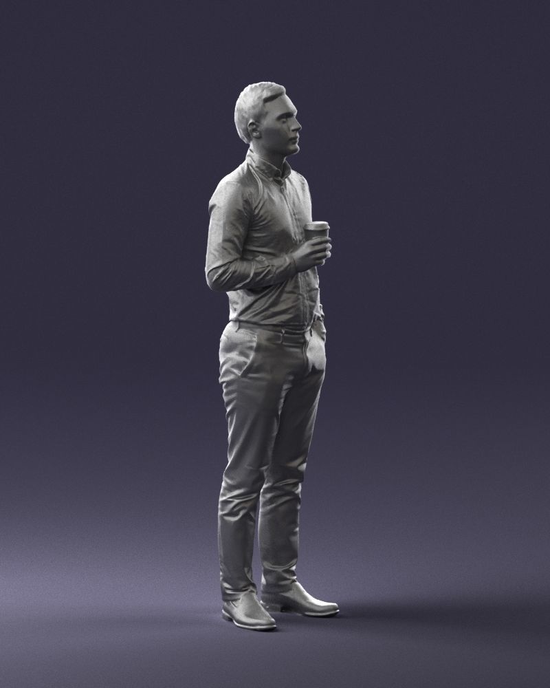 Office employee with a cup of coffee 0290 3D model_10