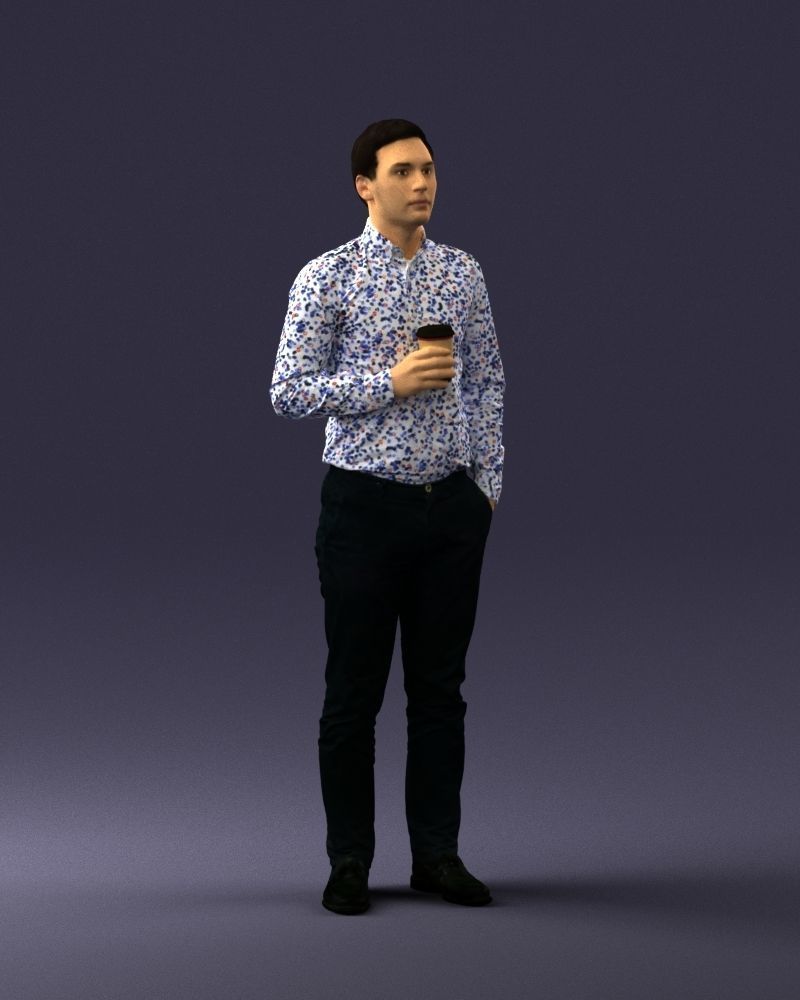 Office employee with a cup of coffee 0290 3D model_6