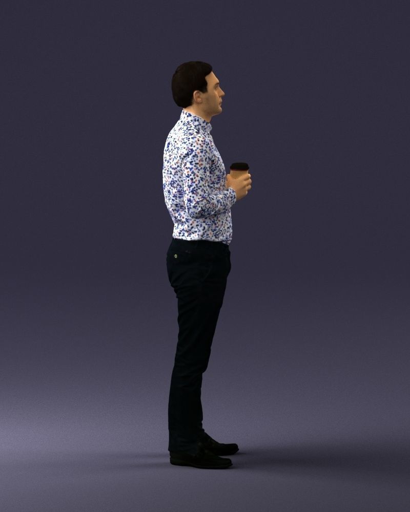Office employee with a cup of coffee 0290 3D model_12