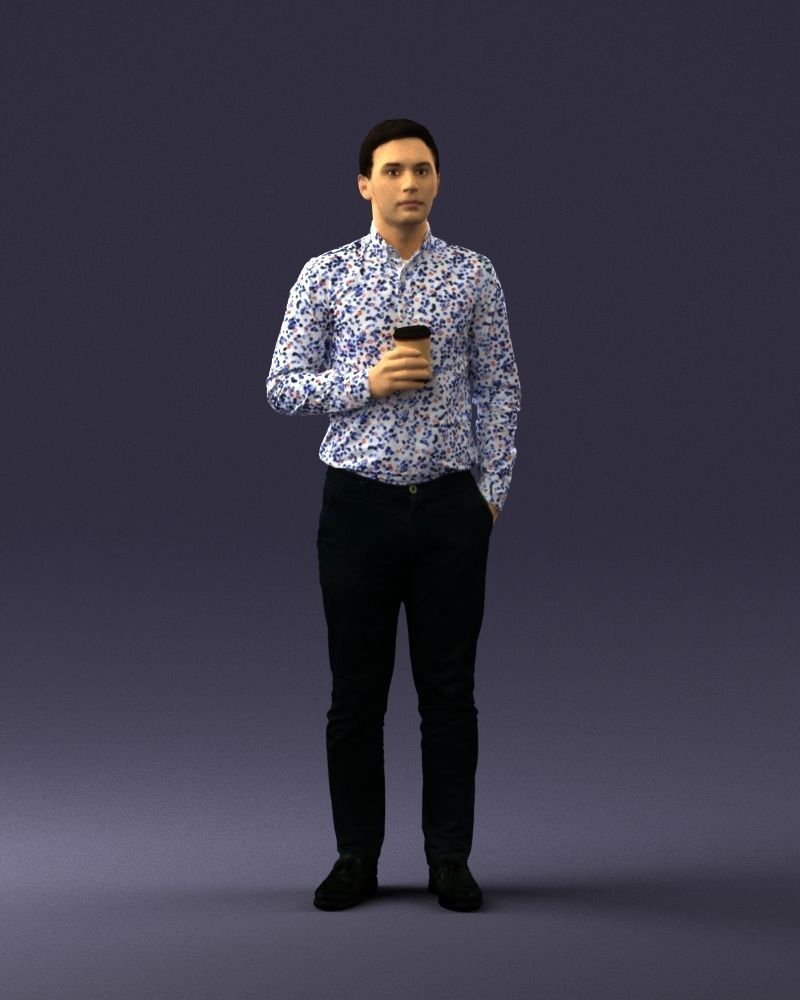 Office employee with a cup of coffee 0290 3D model_3