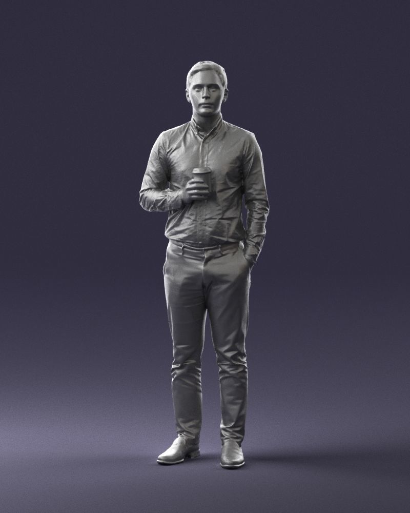 Office employee with a cup of coffee 0290 3D model_34