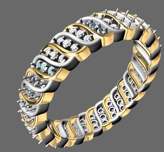 Wavy ring with full gems 3D print model_1