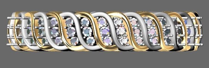 Wavy ring with full gems 3D print model_3