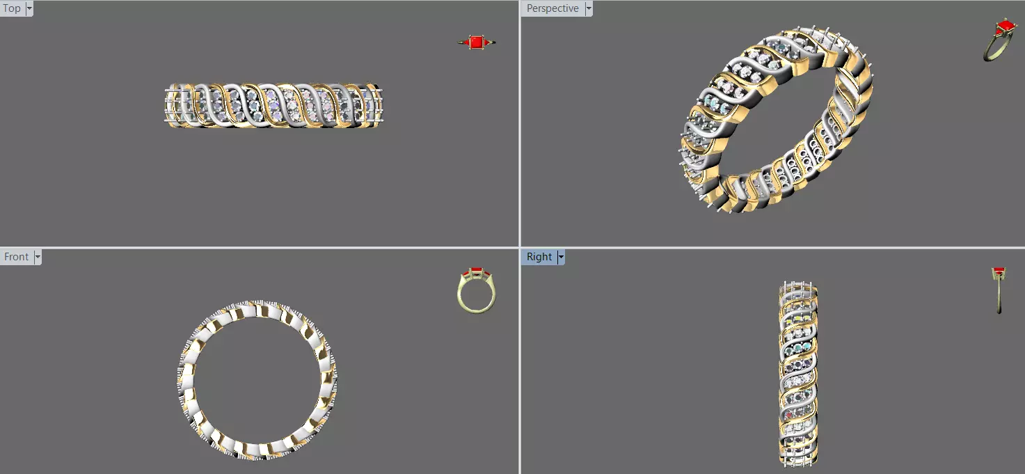 Wavy ring with full gems 3D print model_0