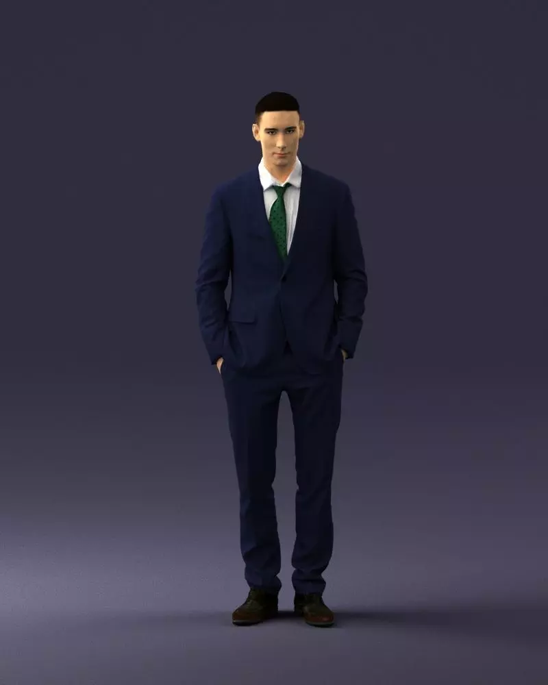 Young man in green tie and suit 0383 3D Print Ready 3D print model_0