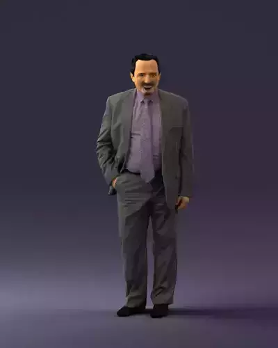 Man with beard in silver suit 0389 3D Print Ready