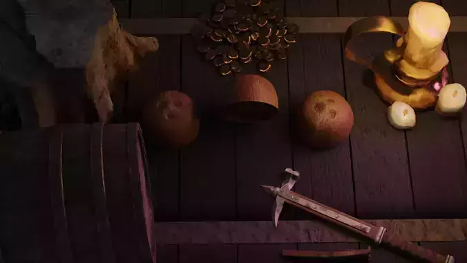 Old Era wooden table with components