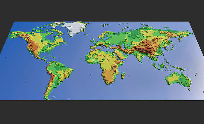 Topographic map of the world 3D model