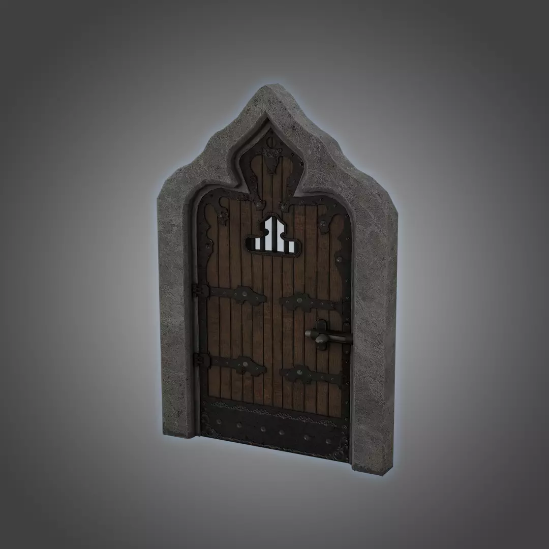 Medieval Door  Cell Door Arched Gothic Design 3D Model Low-poly 3D model_0