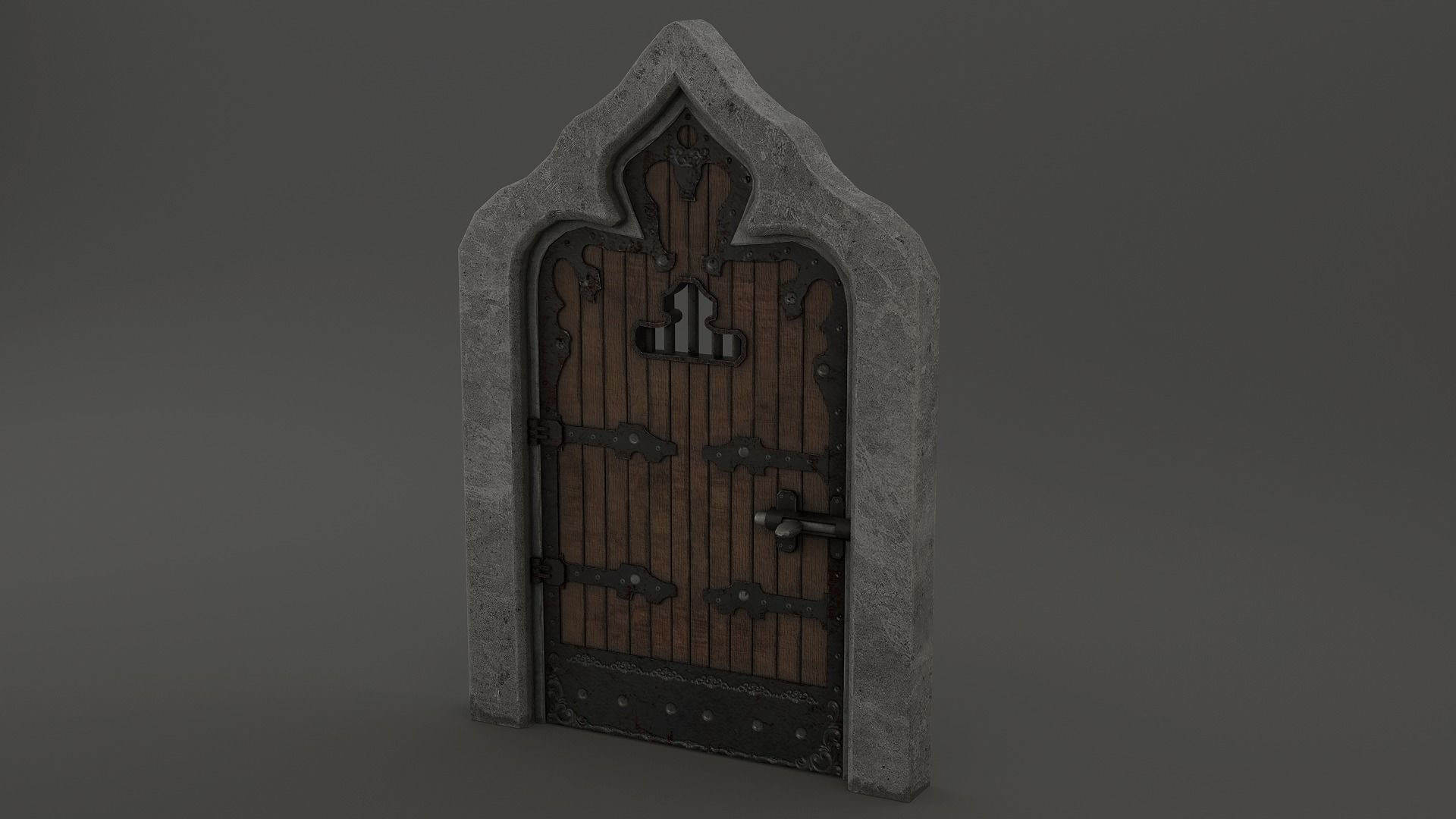 Medieval Door  Cell Door Arched Gothic Design 3D Model Low-poly 3D model_4