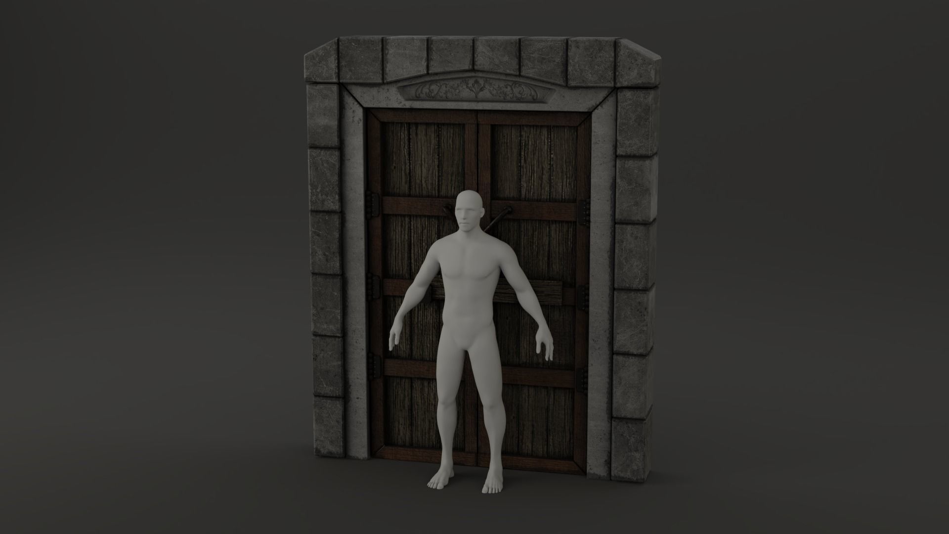 Medieval Door Stone Double Huge Door 3D Model Low-poly 3D model_14