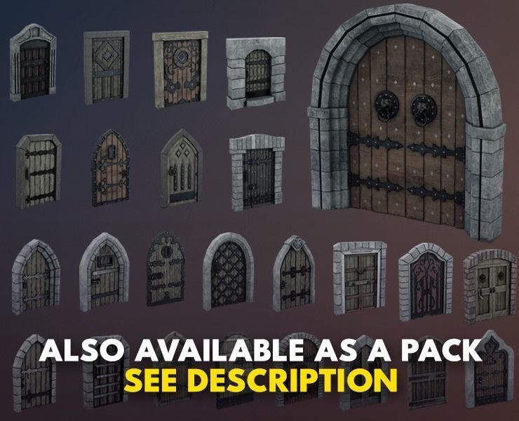 Medieval Door Stone Double Huge Door 3D Model Low-poly 3D model_17