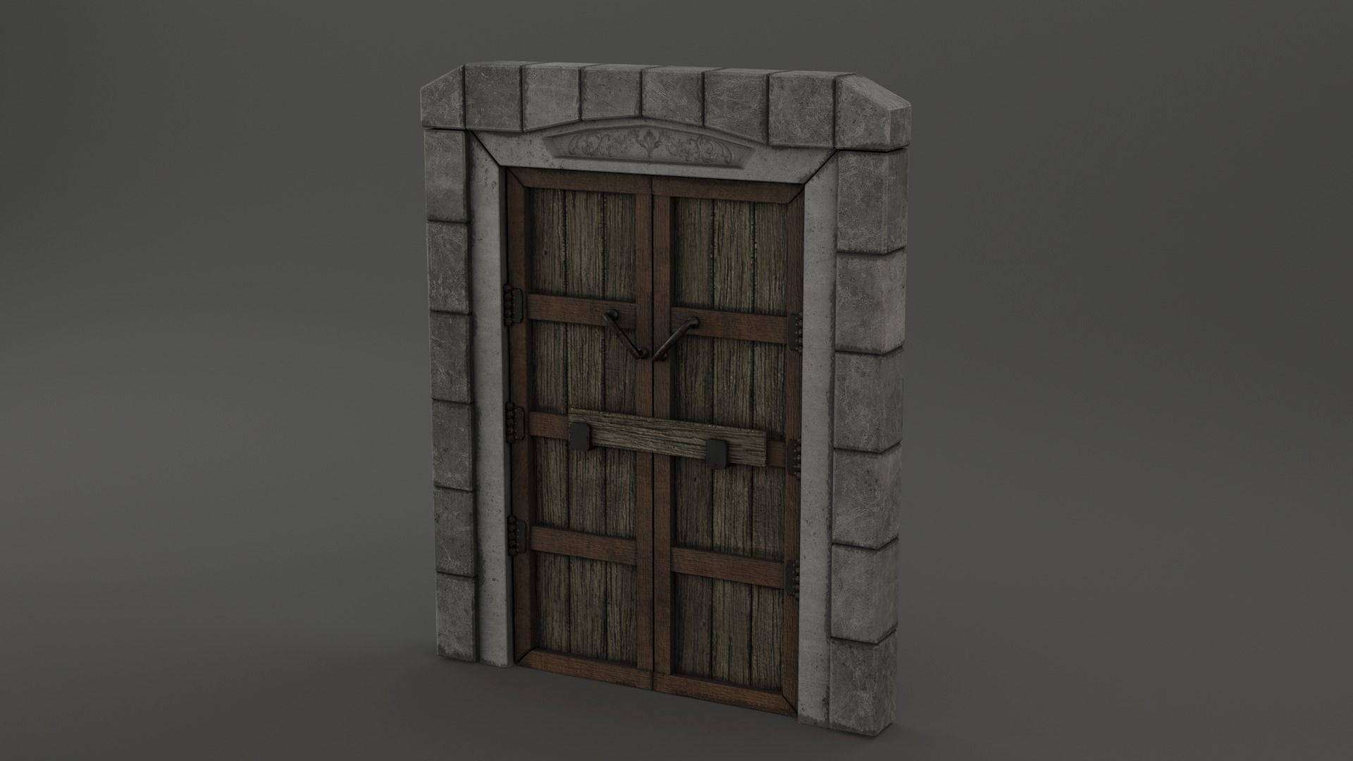 Medieval Door Stone Double Huge Door 3D Model Low-poly 3D model_4
