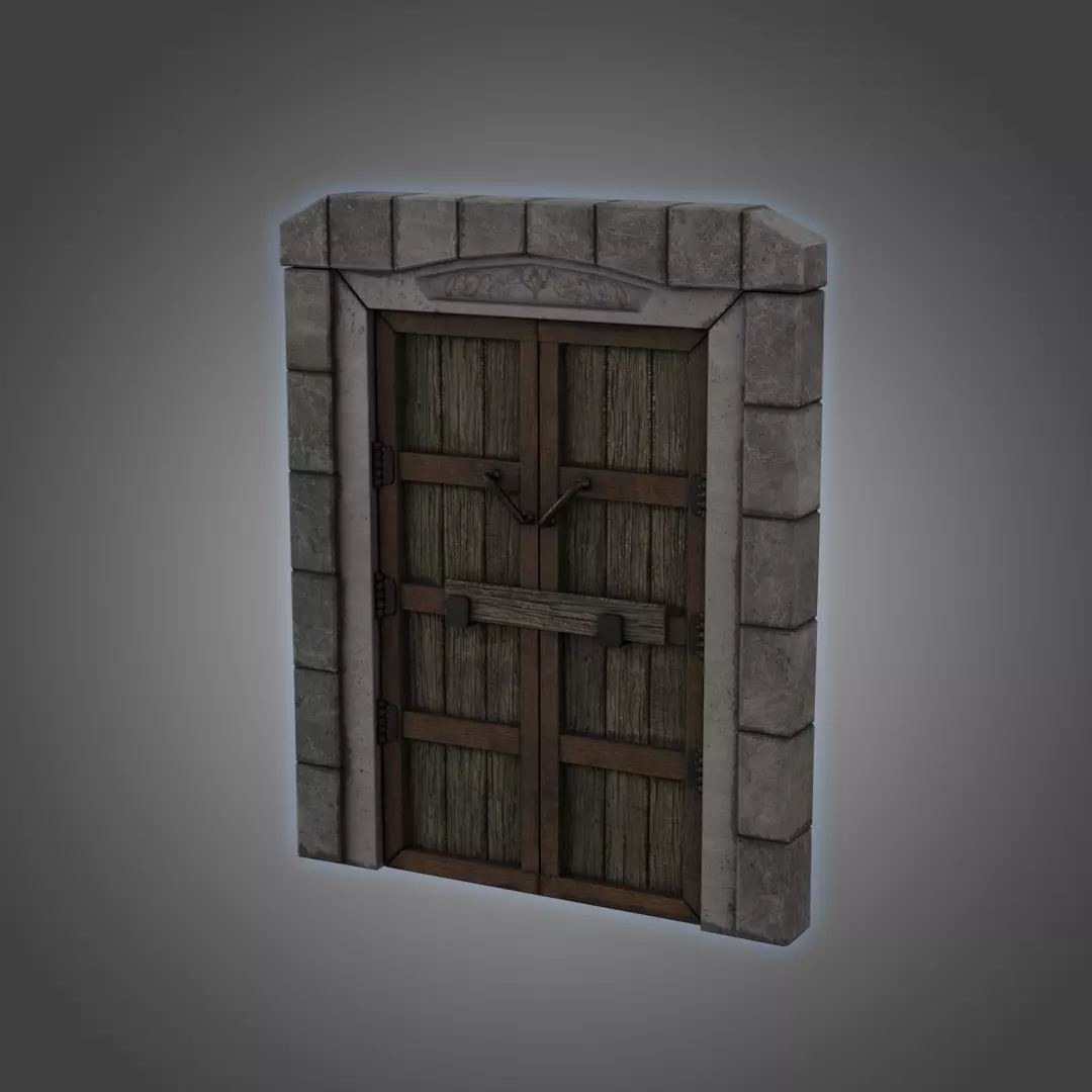 Medieval Door Stone Double Huge Door 3D Model Low-poly 3D model_0