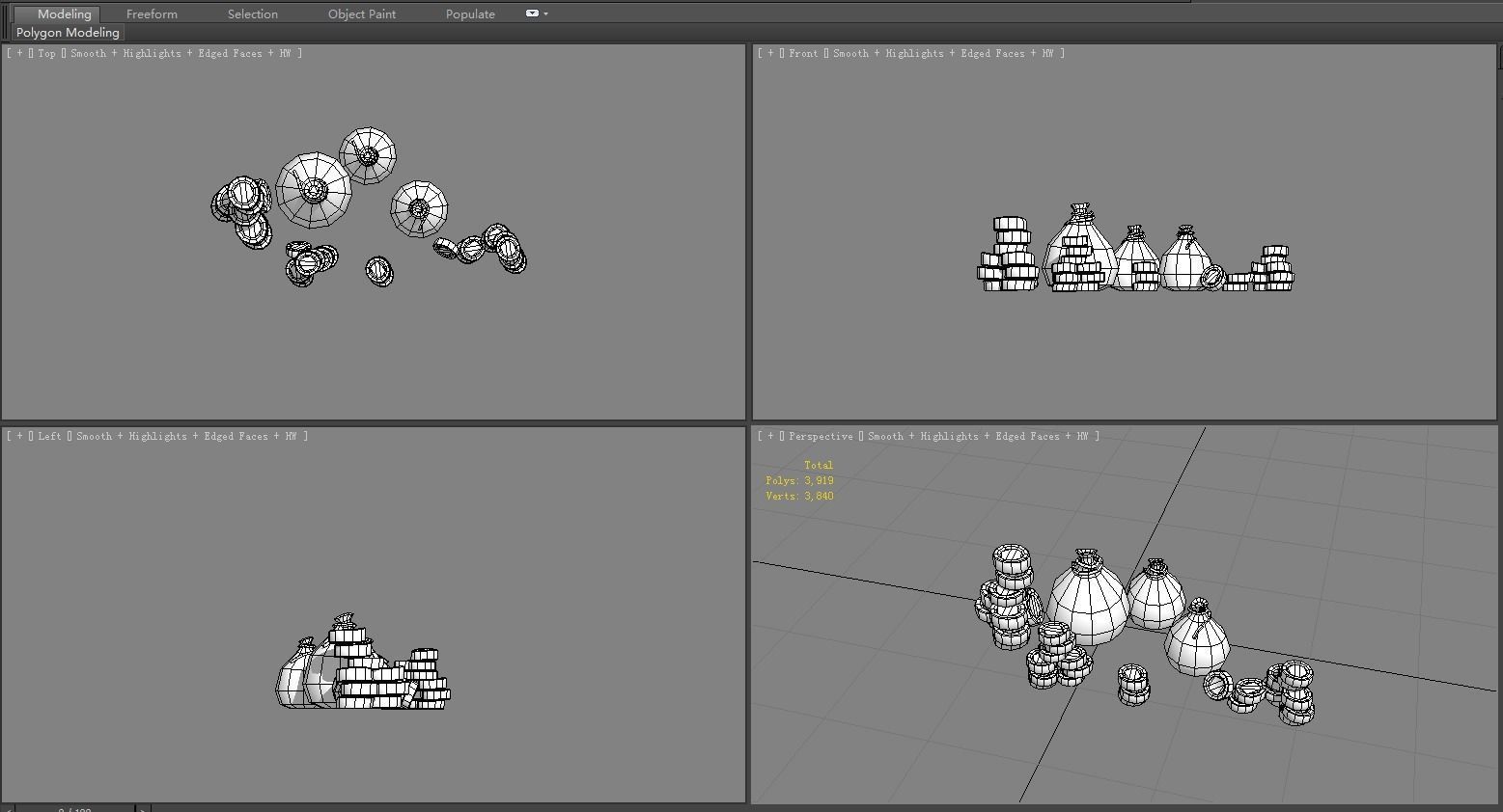 Cartoon gold coins and money bag Low-poly 3D model_5