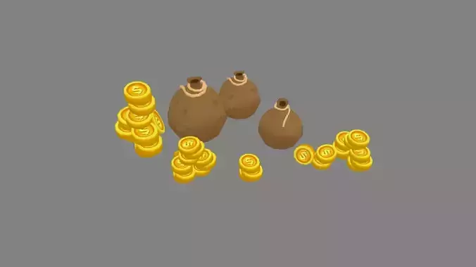 Cartoon gold coins and money bag