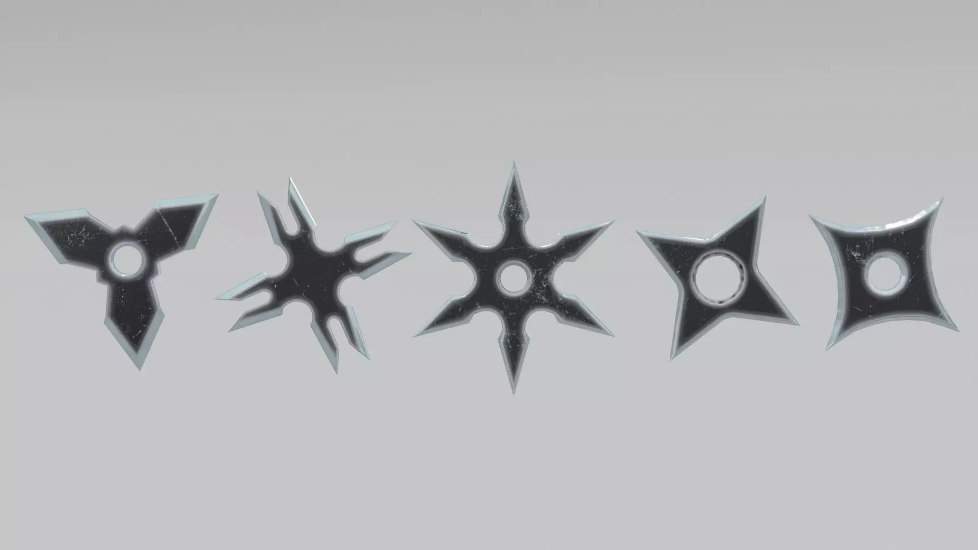 Black Ninja shuriken pack Low-poly 3D model_0