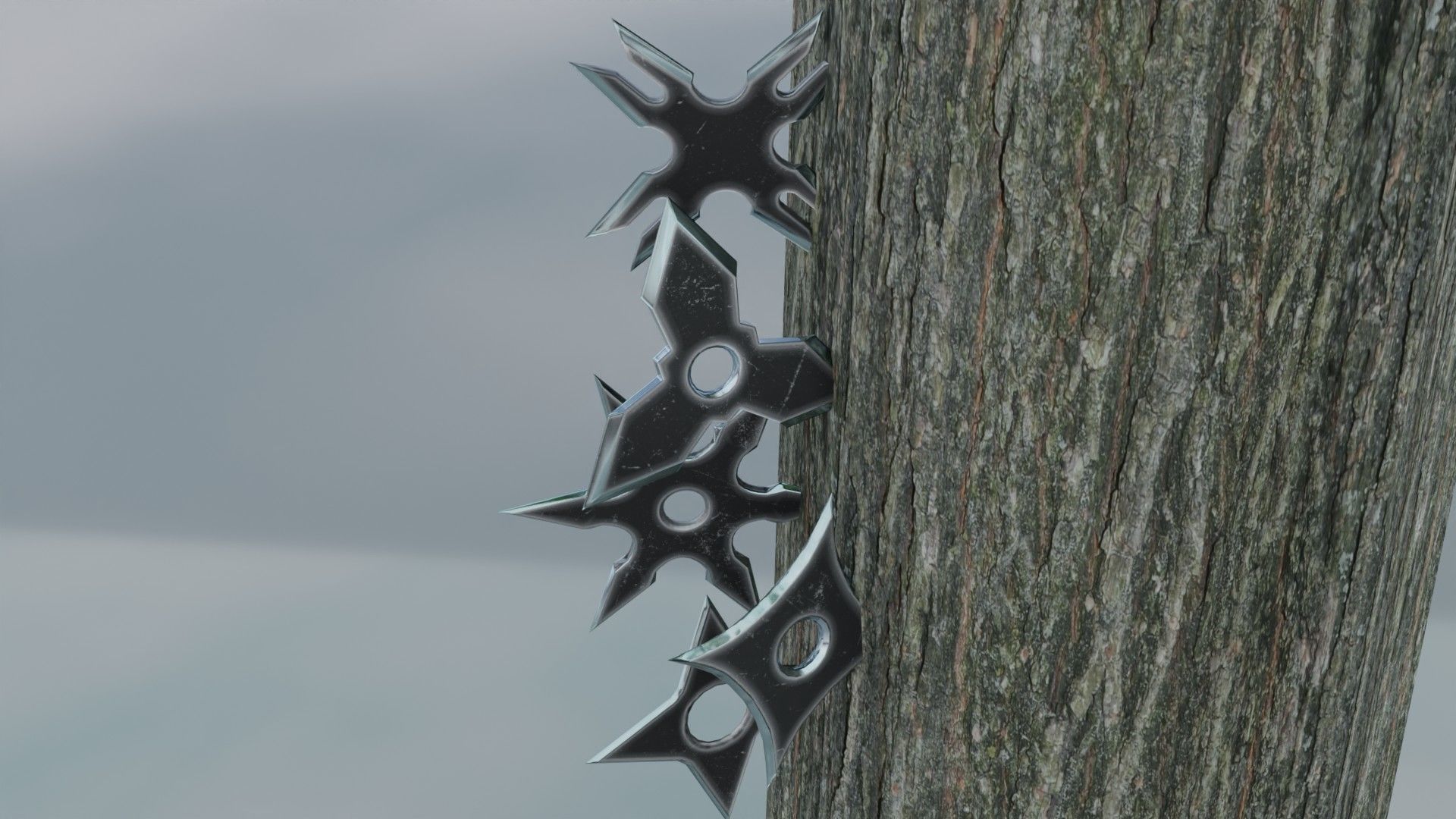 Black Ninja shuriken pack Low-poly 3D model_4