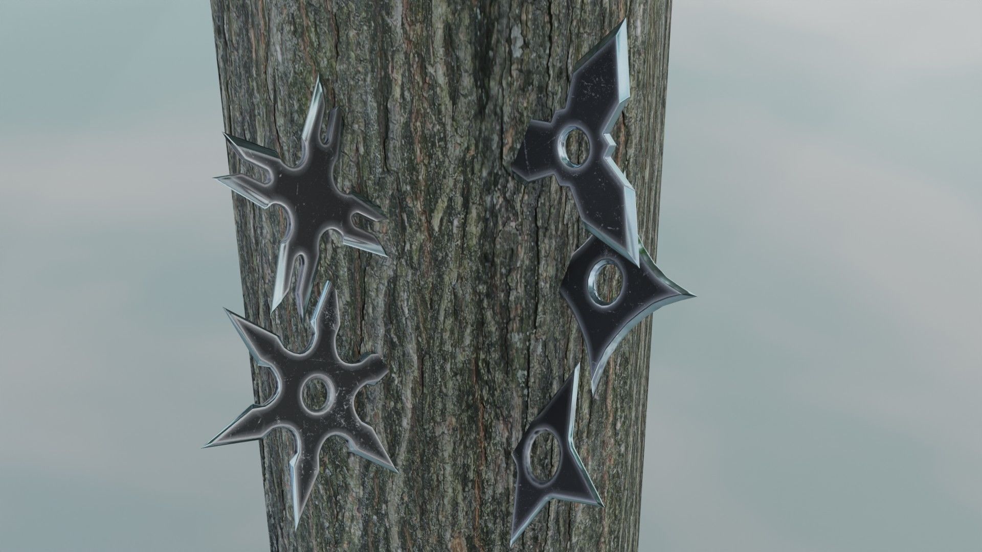 Black Ninja shuriken pack Low-poly 3D model_5