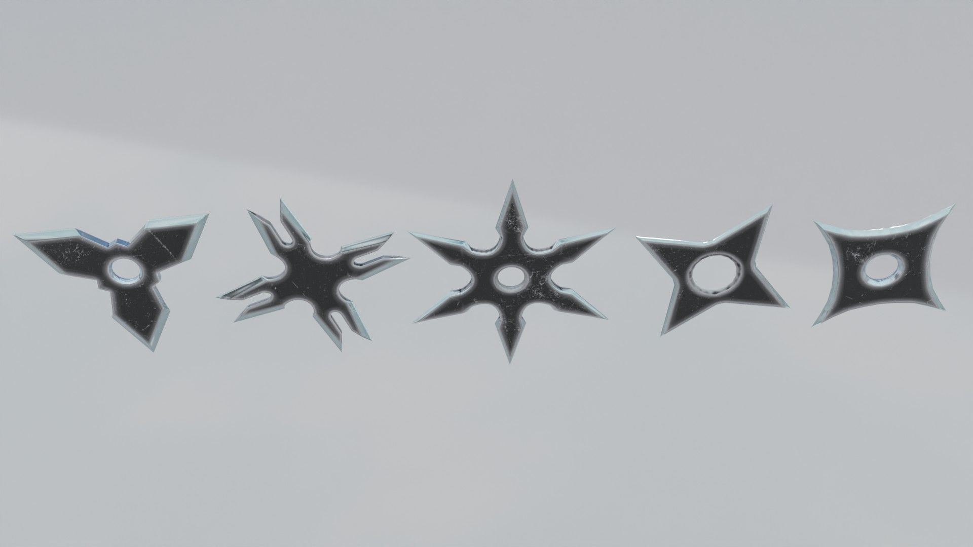 Black Ninja shuriken pack Low-poly 3D model_6