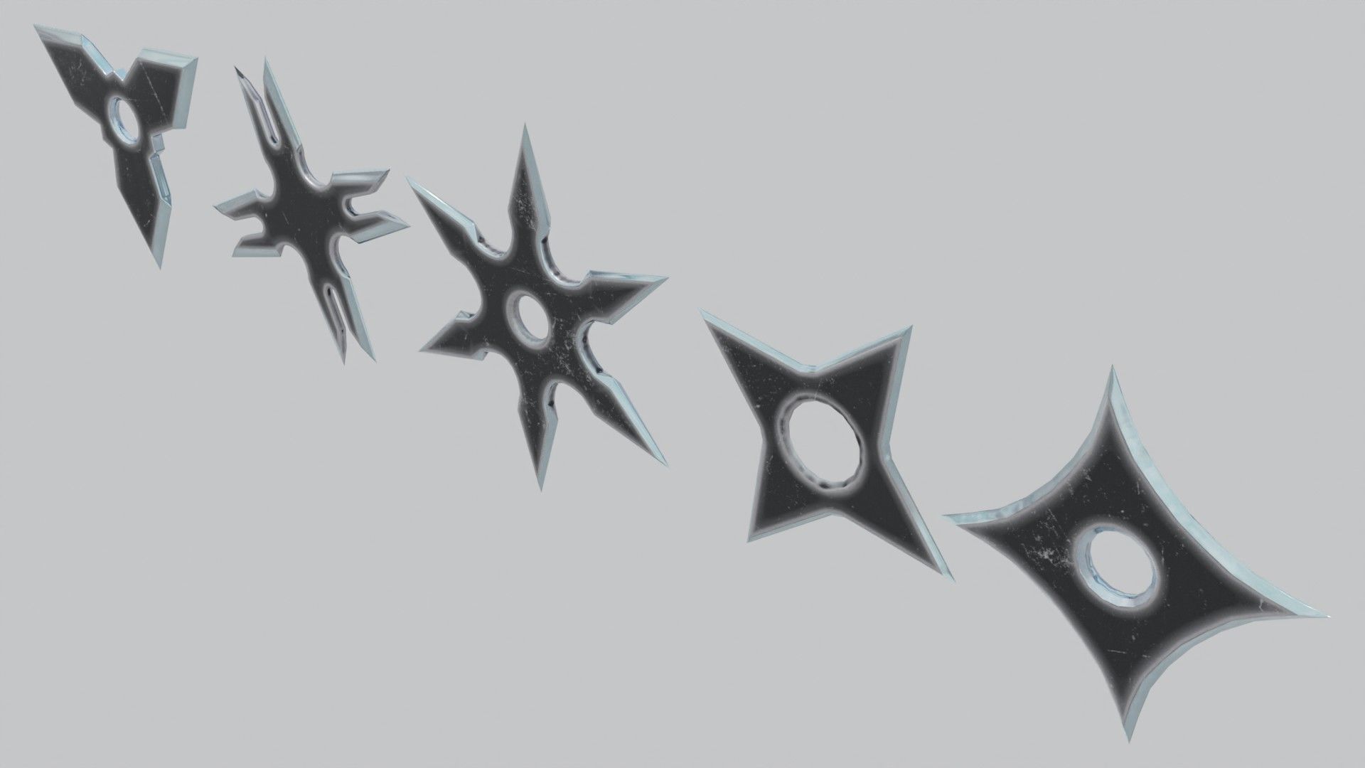 Black Ninja shuriken pack Low-poly 3D model_8