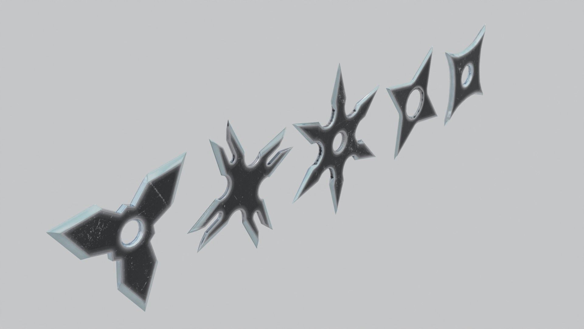 Black Ninja shuriken pack Low-poly 3D model_7