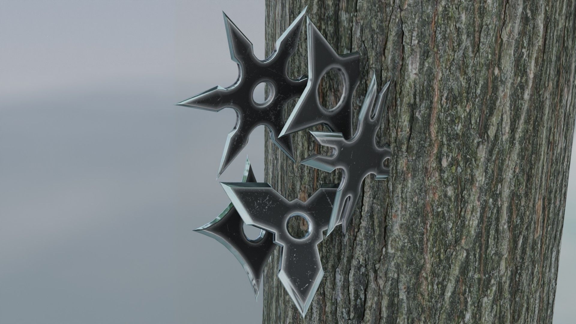 Black Ninja shuriken pack Low-poly 3D model_3