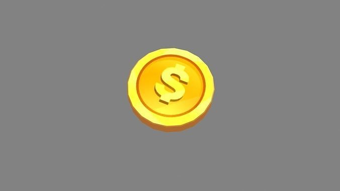 Cartoon gold coin Low-poly 3D model