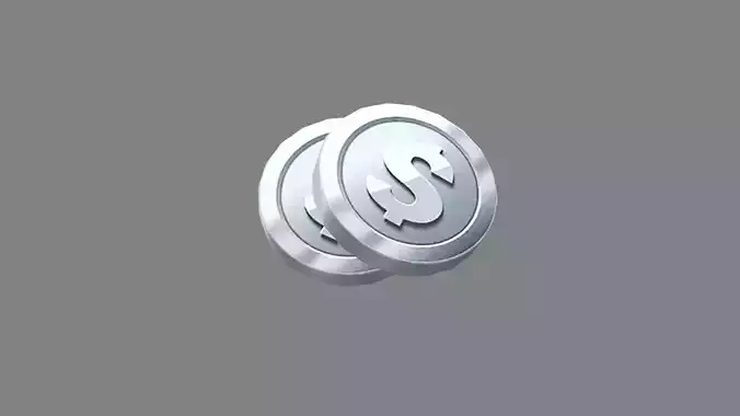 Cartoon silver coin Low-poly 3D model