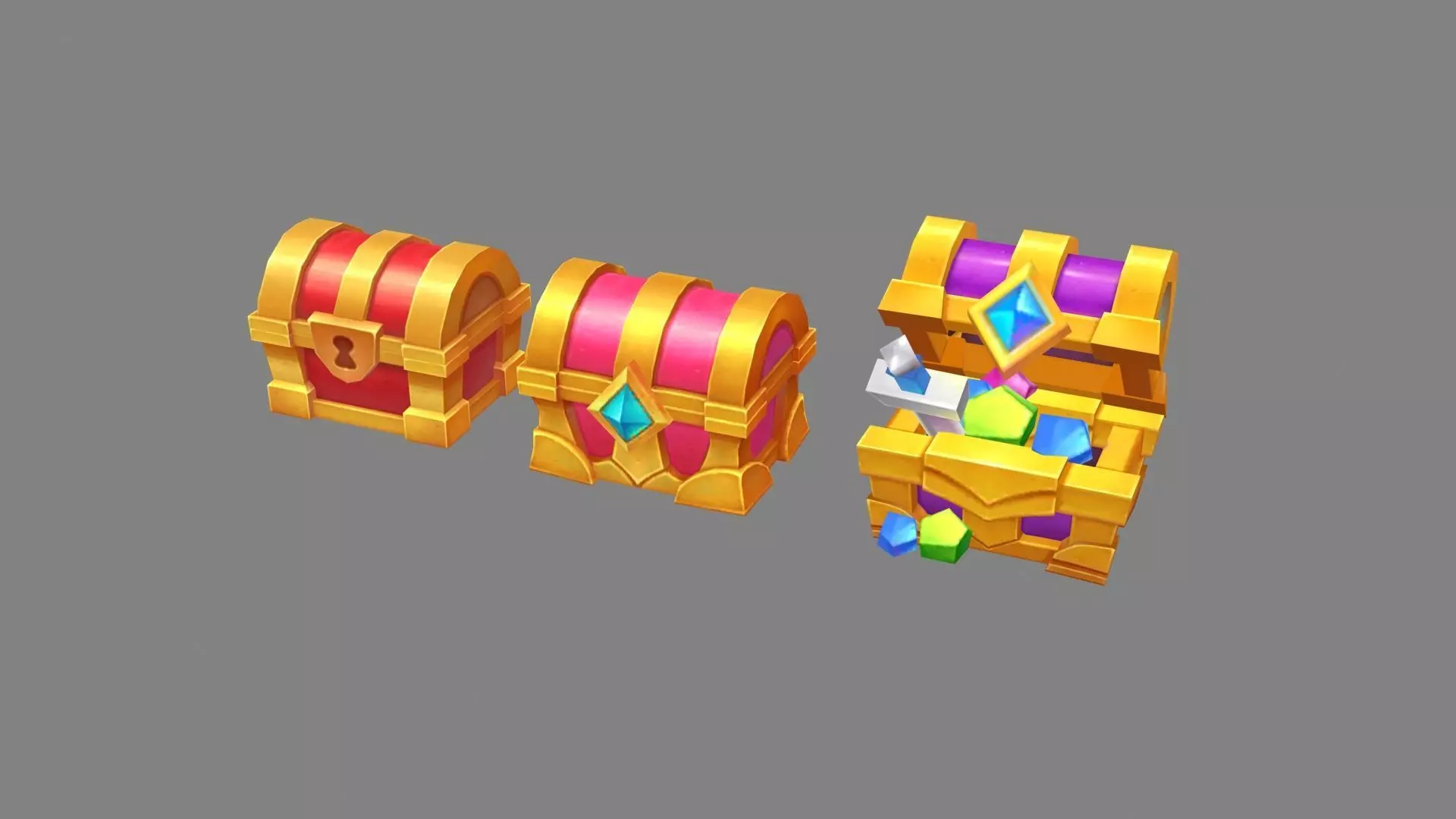 Cartoon crystal treasure chest Low-poly 3D model_0