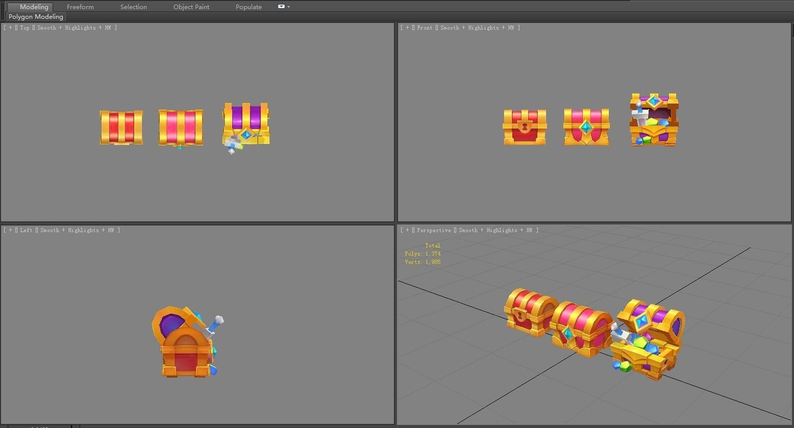 Cartoon crystal treasure chest Low-poly 3D model_4