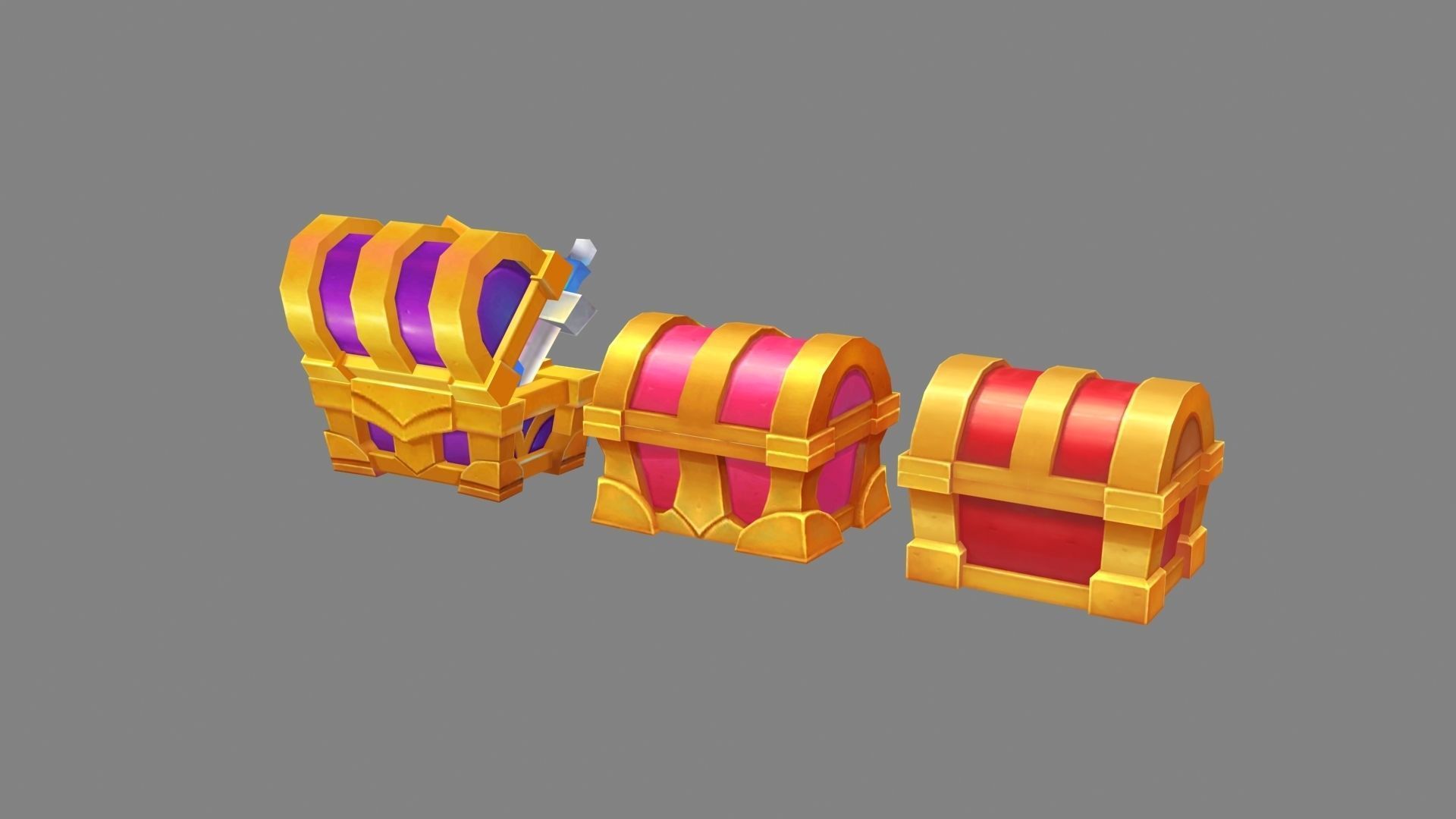 Cartoon crystal treasure chest Low-poly 3D model_2