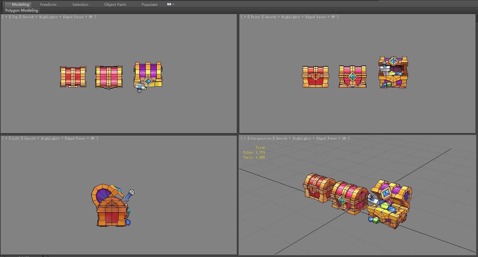 Cartoon crystal treasure chest Low-poly 3D model_5