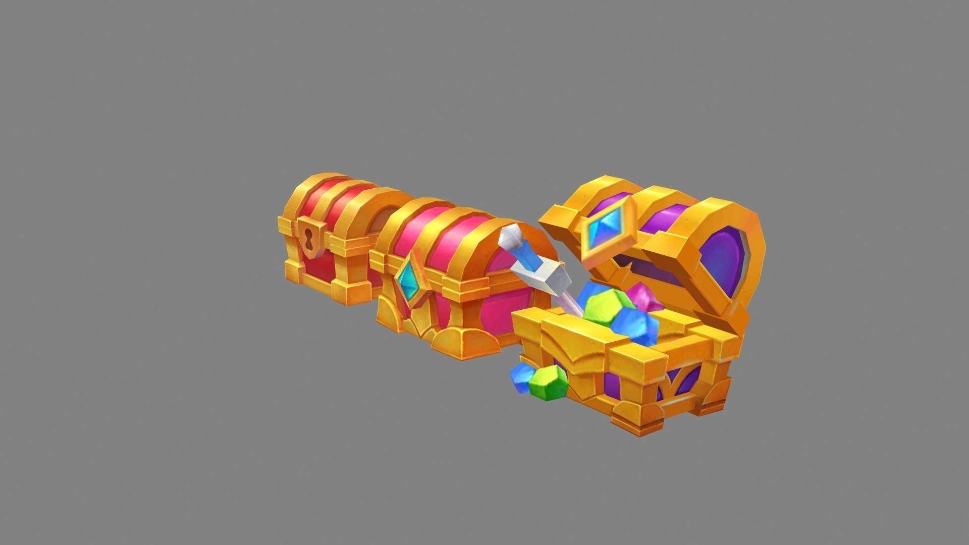 Cartoon crystal treasure chest Low-poly 3D model_1
