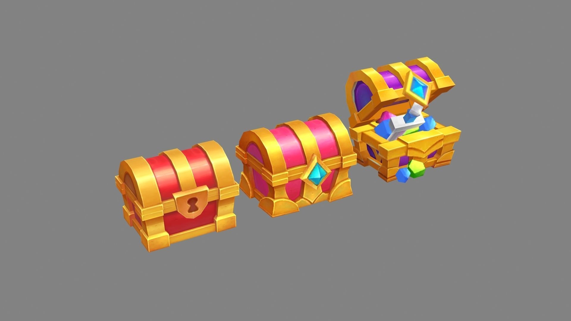 Cartoon crystal treasure chest Low-poly 3D model_3