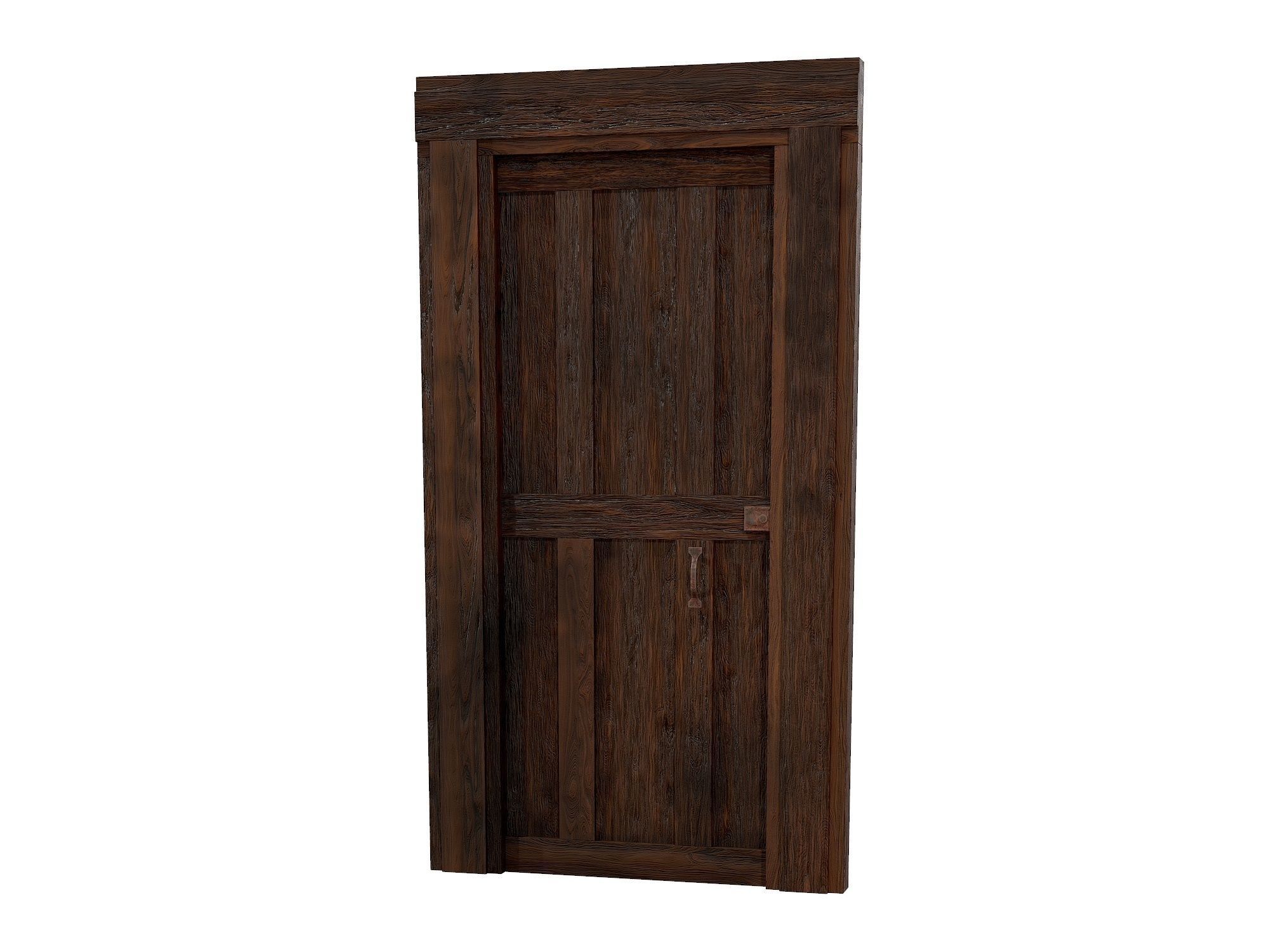 Old Wood Door Low-poly 3D model_1