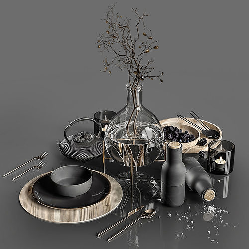 Table setting in black colors 2 3D model