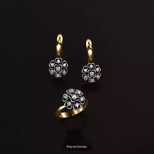 Classic collection diamond flower ring and earring set 