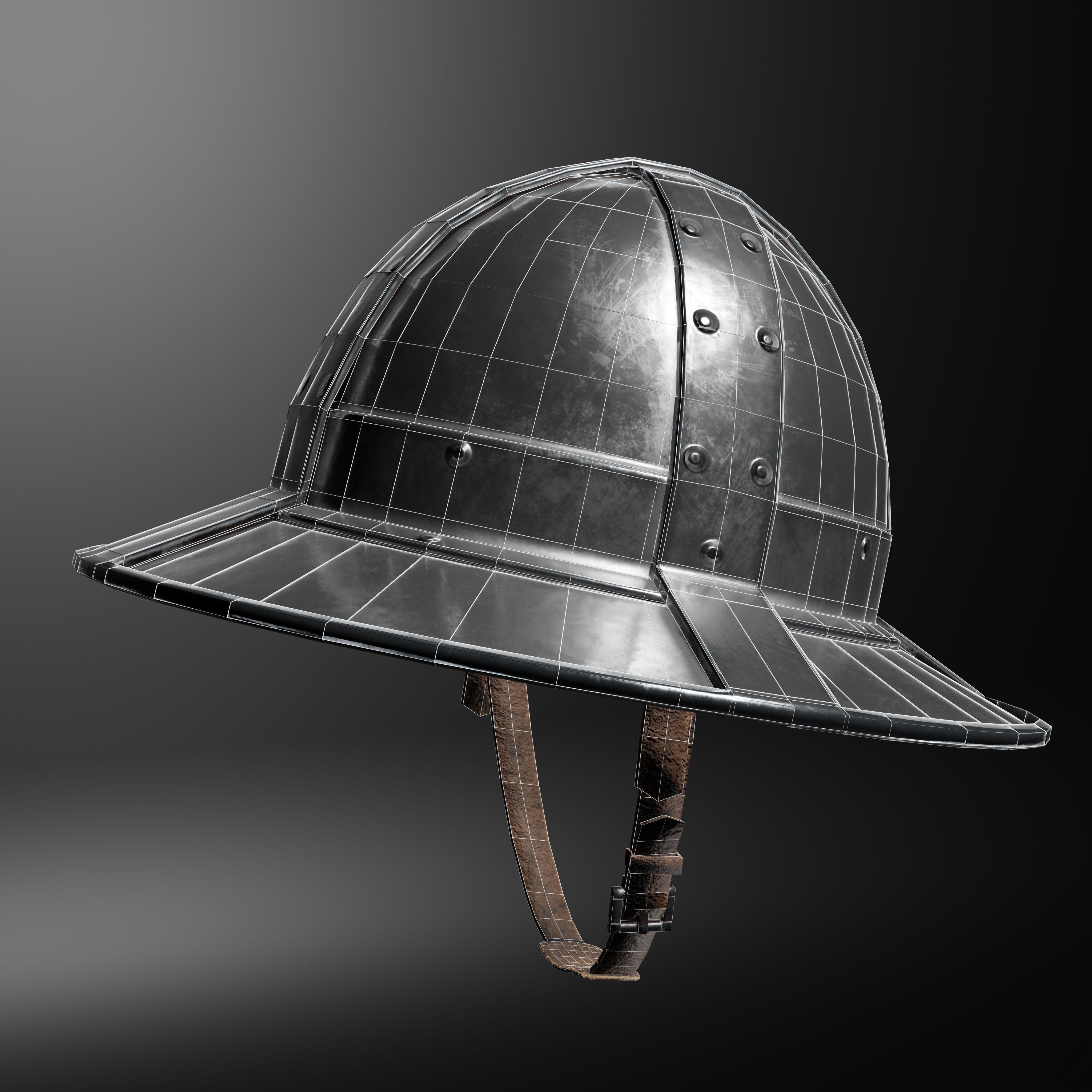 Kettle Medieval Helmet Low-poly 3D model_2
