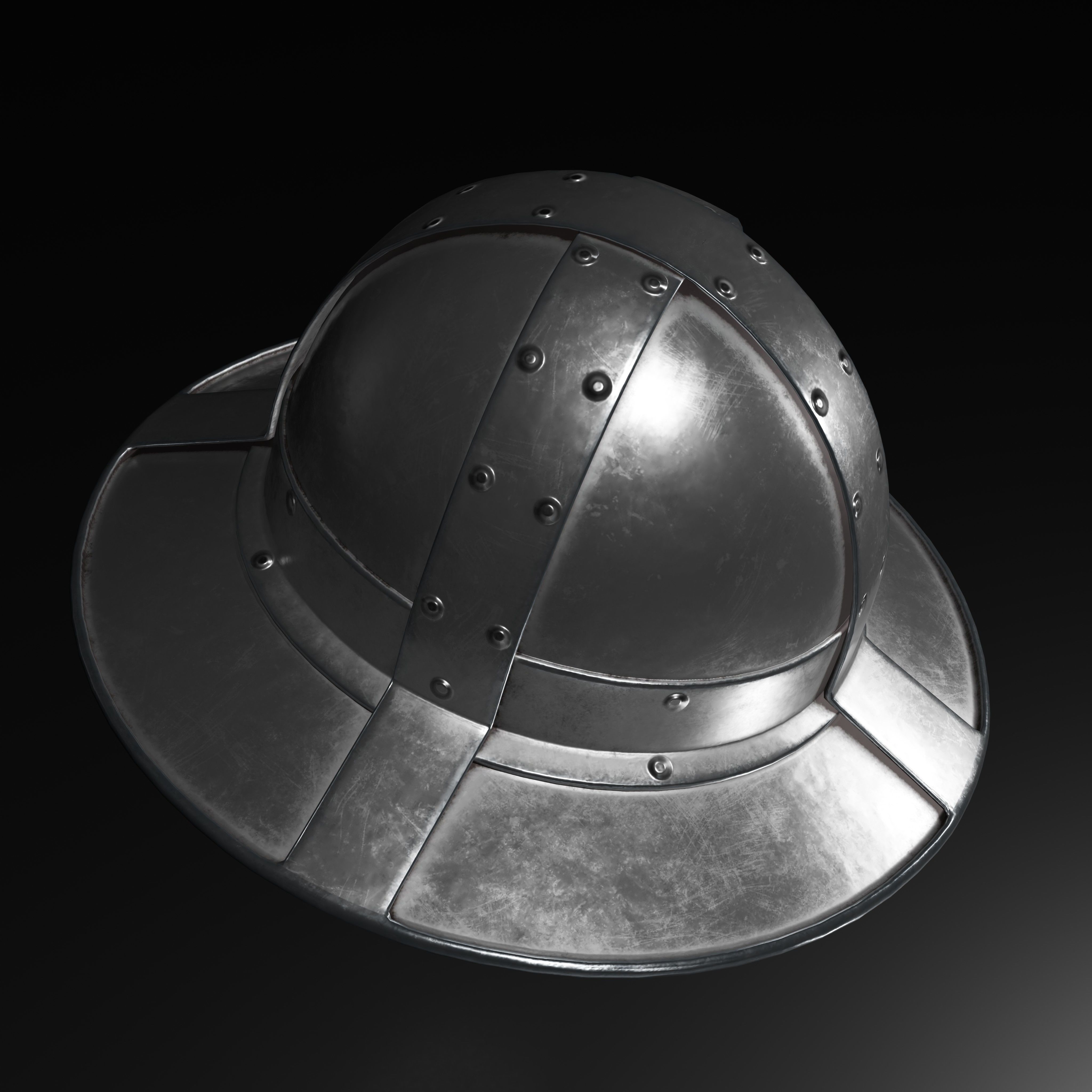 Kettle Medieval Helmet Low-poly 3D model_3